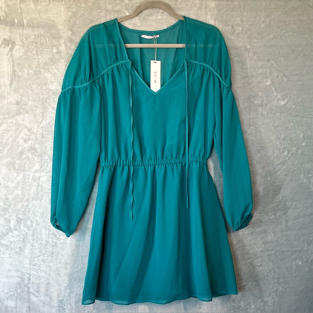 Wink Green Long Sleeve V-Neck Sundress